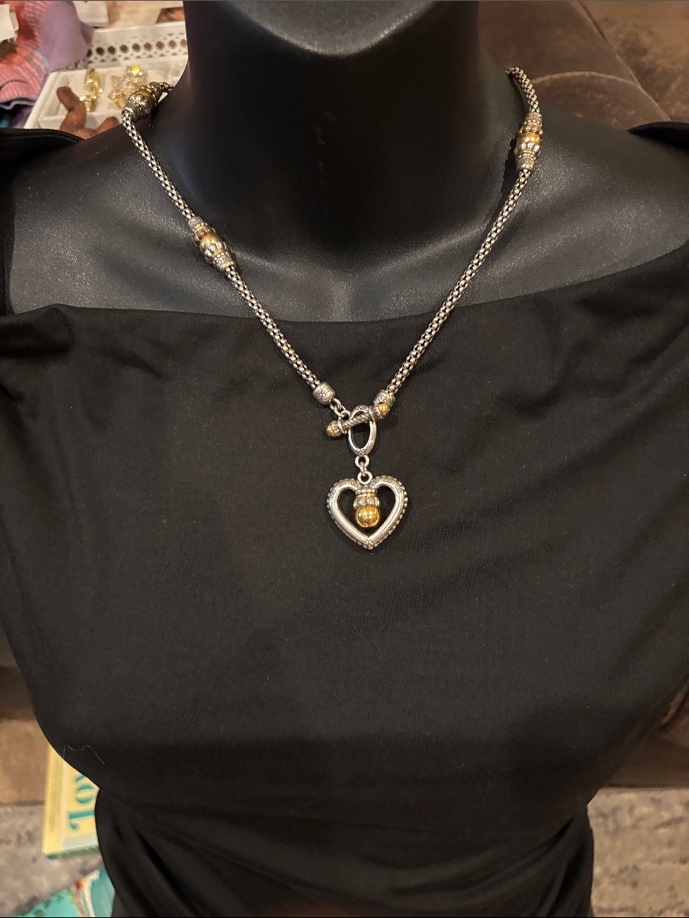 HTF retired Brighton Two-Tone Heart Pendant Necklace - Women Jewelry